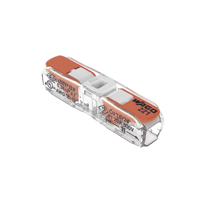 Conector de Instalación en Línea, CAGE CLAMP® con Palancas, 2 Polos, 4 mm² Máx, Transparente, 32A 600V, IP20, T85 105°C, UL/cULus/ENEC/LR