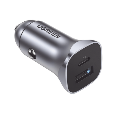 Cargador de Auto 24W | Puerto USB-A y USB-C | Carga Rápida | Compatible con Vehículos de 12 y 24 VCD | PD3.0 + QC3.0 | Indicador Led | Diseño Compacto | Chip Inteligente | Caja de Aluminio