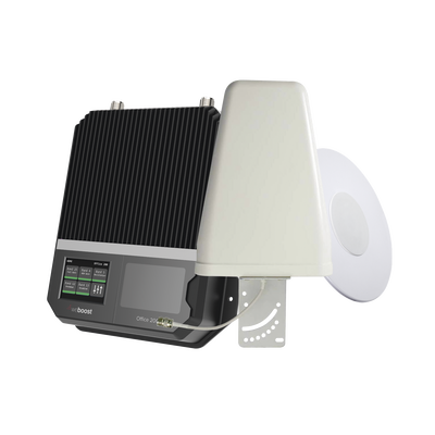 KIT Amplificador de señal celular 4G LTE, 3G y VOZ con antena direccional. Especial para cubrir áreas de hasta 1600 Metros Cuadrados por ser de grado comercial e industrial. Soporta múltiples operadores, tecnologías y usuarios.