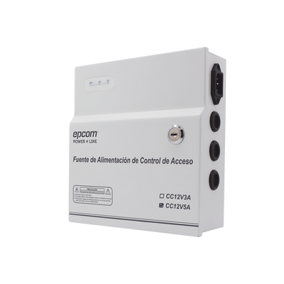 Fuente de Poder / 1 Salida 11-15 Vcc / 5 A / Temporizador Integrado / Con Capacidad de Batería de Respaldo / Requiere Batería / Aplicaciones en sistemas de control de Acceso