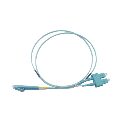 Jumper de Fibra Óptica Multimodo OM3 50/125 LC-SC OFNR (Riser), 2.0 mm, Dúplex, Aqua, 2 Metros (6.56 Pies)