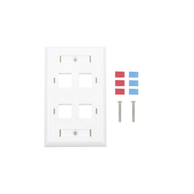 Placa de Pared de 4 Puertos, Keystone, con Espacio para Etiqueta, Color Blanco