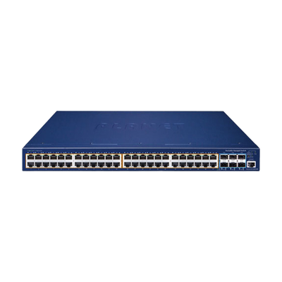 Switch Administrable Stacking Capa 3, 48 Puertos PoE Gigabit 802.3at, 6 Puertos SFP de 10 G, Entrada de Alimentación Redundante de 55 V cc.