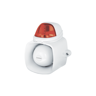Sirena / Luz Estroboscópica Autónoma / Color Rojo 4 en 1 / IP65 / Uso Interior y Exterior / 12 Vcd / Múltiples Tipos de Notificación / Estroboscópica, de Sirena o de Audio /